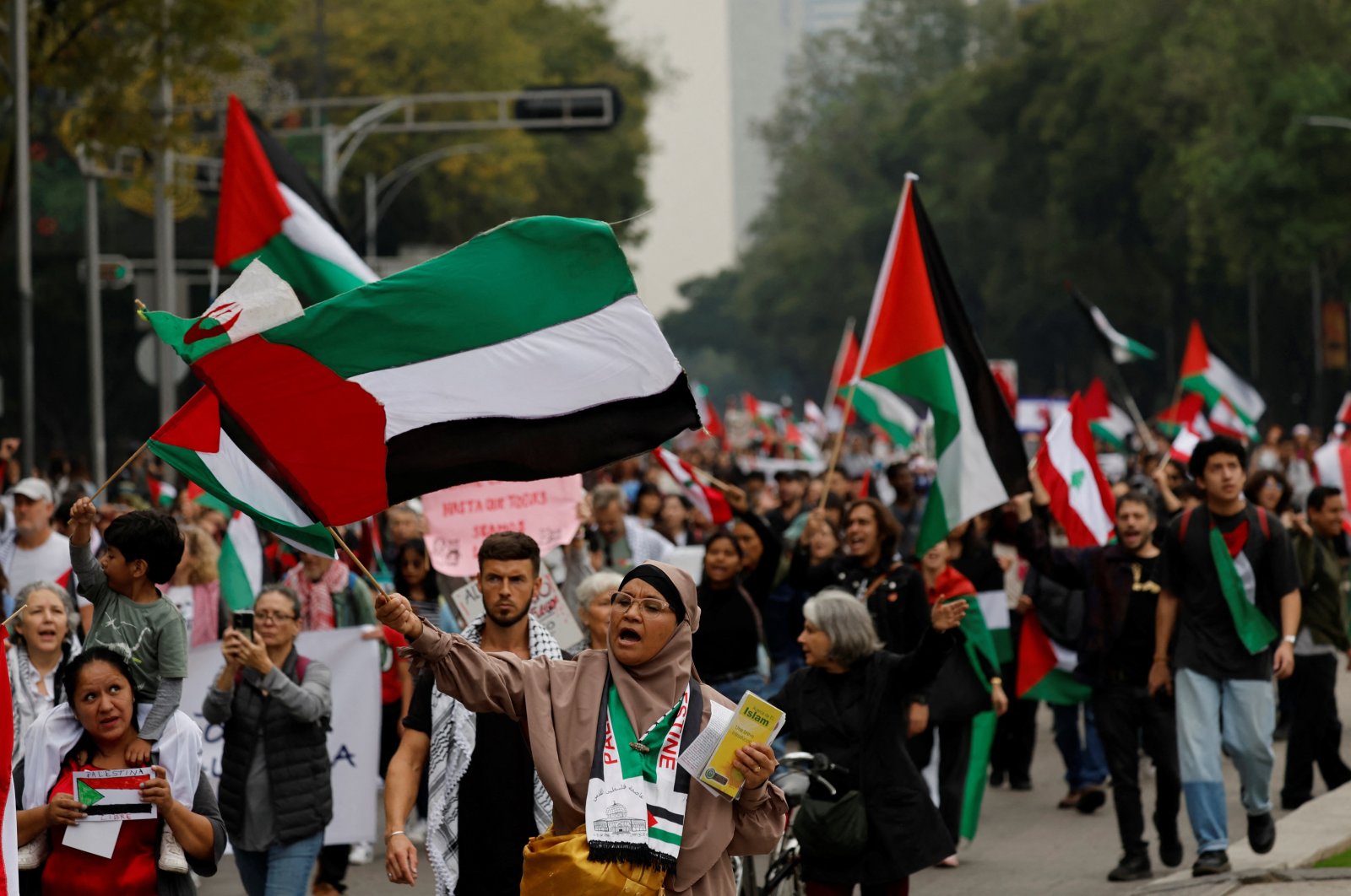 Pro-Palestinian demonstrators take part in a march in Mexico City, Mexico, Oct. 5, 2024. (Reuters Photo)