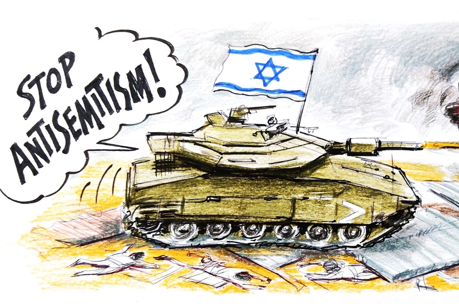 "The definition of an anti-Semite is surprisingly simplistic now: those who do not "unconditionally support" the crimes of the Israeli state, as the U.S. and some European countries do. No elaborate justification or fair reason is required." (Illustration by Erhan Yalvaç)