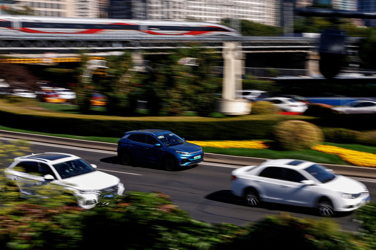 BYD&#039;s electric vehicle (EV) Yuan Plus moves on a street, Beijing, China, Oct. 20, 2023. (Reuters Photo)