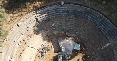 Aerial view of the theater in the ancient city of Euromos, Muğla, Türkiye, Oct. 3, 2024. (AA Photo)