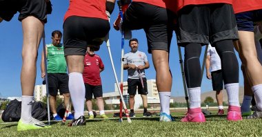 Türkiye’s amputee football national team trains at the Ahi Evran University Stadium, Kırşehir, Türkiye, Oct. 7, 2024. (AA Photo)
