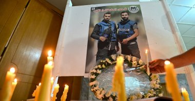 Egyptian and Palestinian journalists attend a vigil for Palestinian journalists killed in Gaza, in Cairo, Egypt, Aug. 5, 2024. (Getty Images)