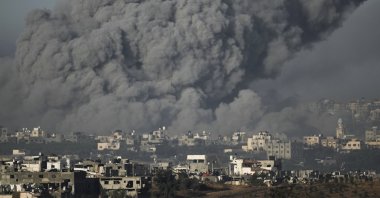 Smoke rises following an Israeli airstrike in the Gaza Strip, as seen from southern Israel, Wednesday, Nov. 22, 2023. (AP Photo)