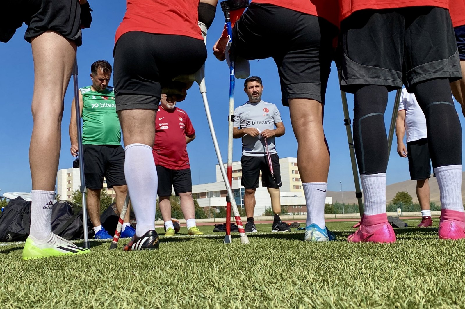 Türkiye’s amputee football national team trains at the Ahi Evran University Stadium, Kırşehir, Türkiye, Oct. 7, 2024. (AA Photo)