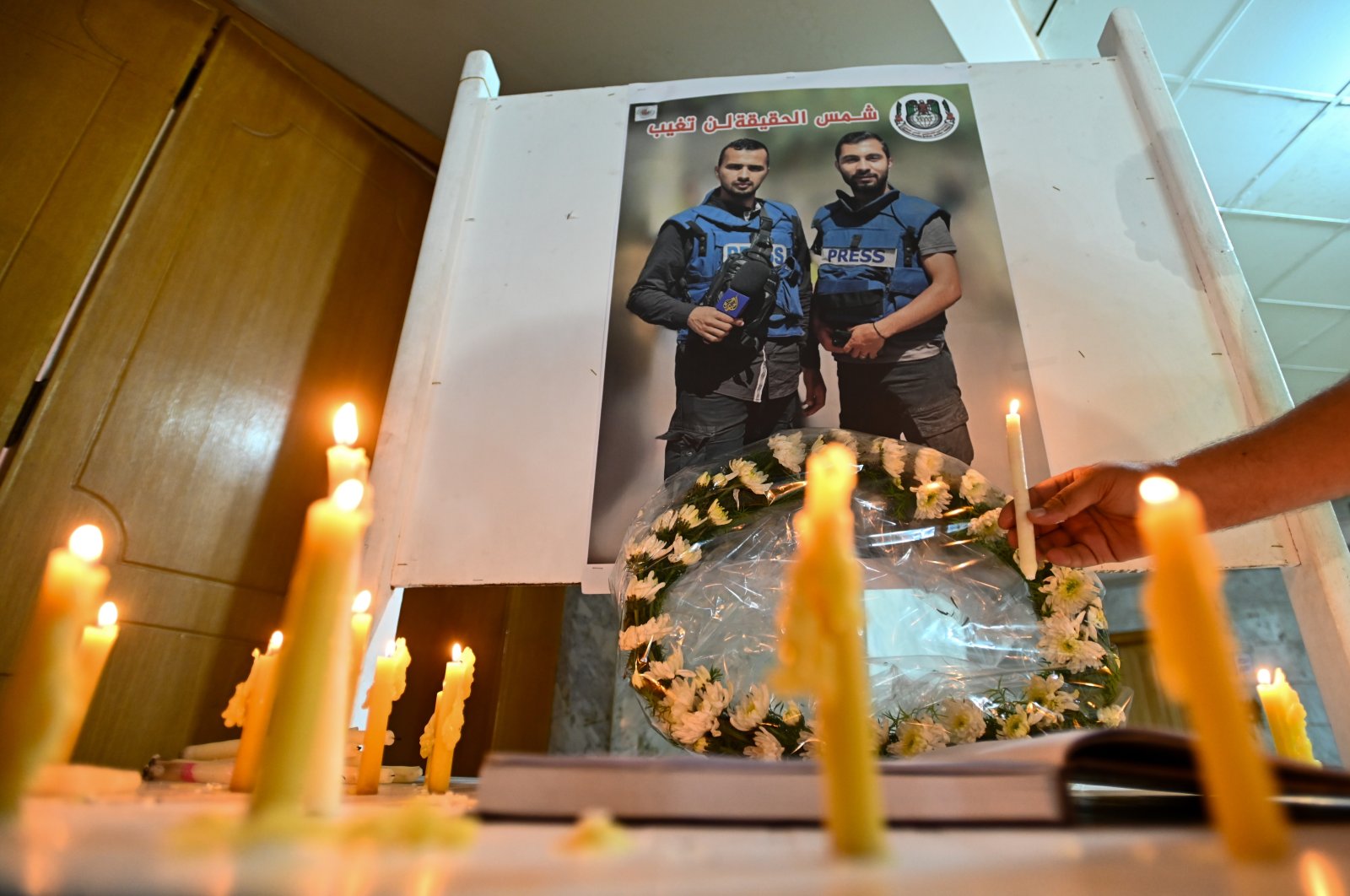 Egyptian and Palestinian journalists attend a vigil for Palestinian journalists killed in Gaza, in Cairo, Egypt, Aug. 5, 2024. (Getty Images)