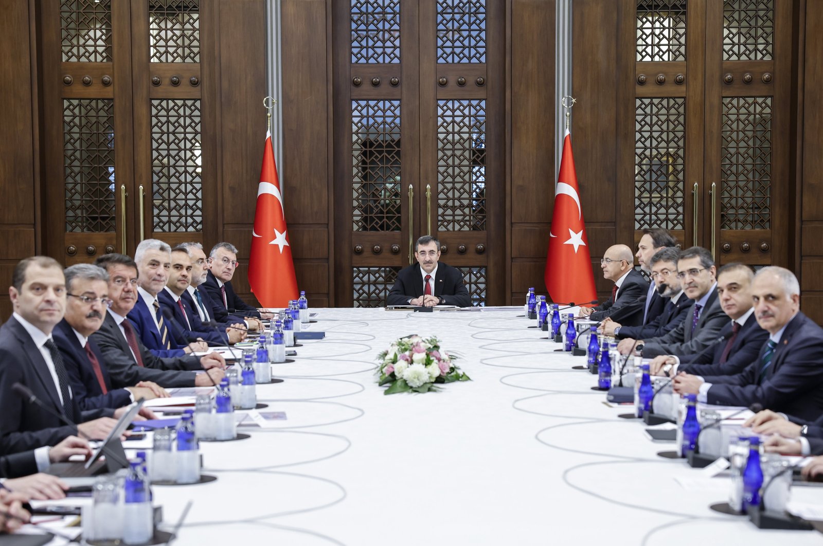 Vice President Cevdet Yılmaz (C) presides over the Economic Coordination Council (EKK) meeting, Ankara, Türkiye, Oct. 7, 2024. (AA Photo)