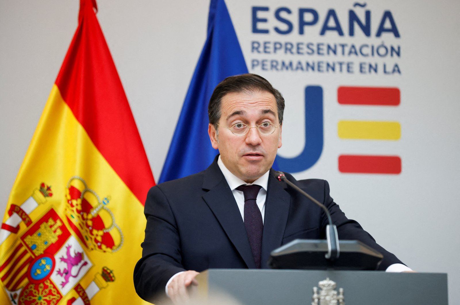 Spanish Foreign Minister Jose Manuel Albares, Norway&#039;s Foreign Minister Espen Barth Eide and Ireland&#039;s Foreign Minister Micheal Martin hold a news conference in Brussels, Belgium May 27, 2024. (Reuters File Photo)