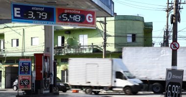 A sign indicates the price of diesel at a gas station in Sao Paulo, Brazil, July 11, 2022. (Reuters Photo)
