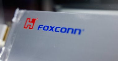 A Foxconn high energy density solid-state lithium metal battery is displayed at Foxconn’s annual tech day in Taipei, Taiwan, Oct. 8, 2024. (Reuters Photo)