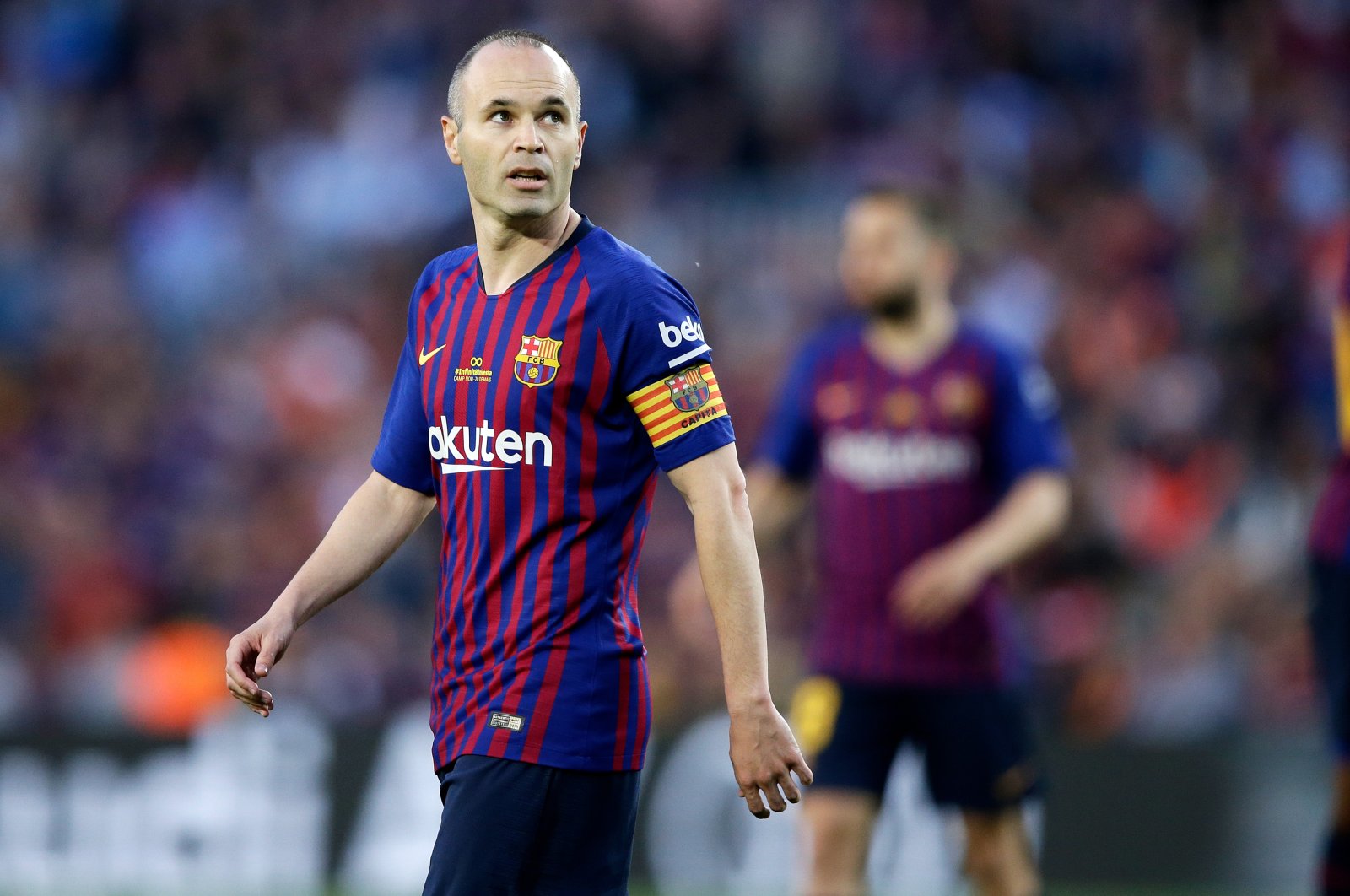 Barcelona&#039;s Andres Iniesta during the La Liga match against Real Sociedad at the Camp Nou, Barcelona, Spain, May 20, 2018. (Getty Images Photo)