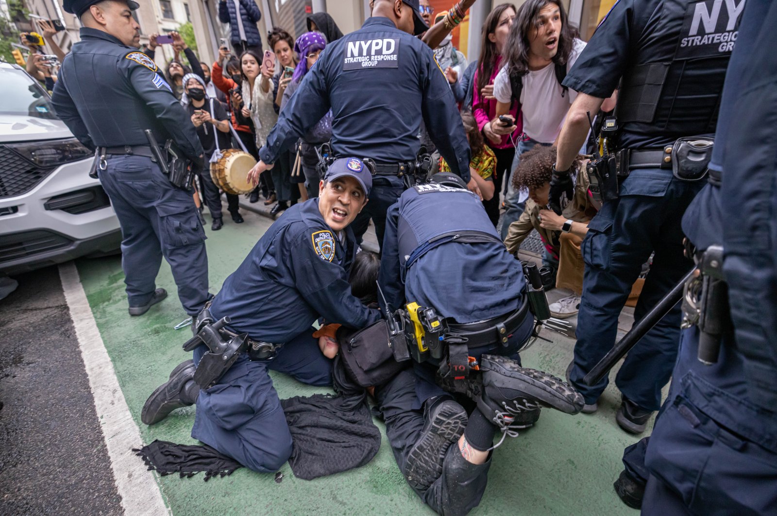 Police arrest a pro-Palestine supporter outside the New School faculty&#039;s pro-Palestinian encampment in New York City, U.S., May 9, 2024. (Reuters Photo)