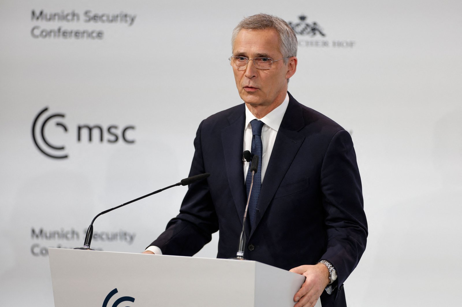 NATO Secretary-General Jens Stoltenberg addresses a news conference at the 60th Munich Security Conference (MSC) in Munich, southern Germany, Feb. 18, 2024. (AFP Photo)