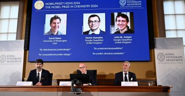 The Nobel Prize in Chemistry being announced in Stockholm, Sweden, Oct. 9, 2024. (Reuters Photo)