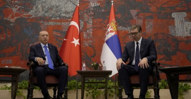 President Recep Tayyip Erdoğan speaks with his Serbian counterpart Aleksandar Vucic in Belgrade, Serbia, Sept. 7, 2022. (AP File Photo)