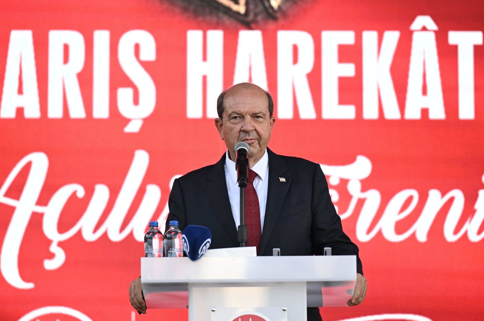 The Turkish Republic of Northern Cyprus (TRNC) President Ersin Tatar speaks at the opening ceremony of the &quot;Cyprus Peace Operation Park&quot; in the capital Ankara, Türkiye, Oct. 8, 2024. (AA Photo)