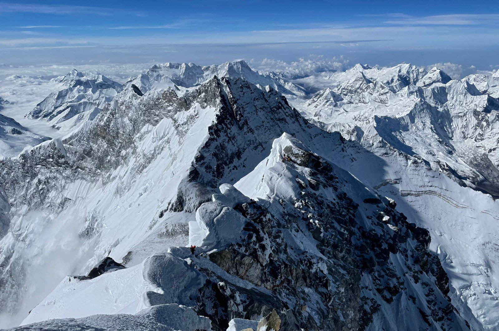 Peaks along the Himalayan range are visible from the summit of Mount Everest, Earth&#039;s highest mountain, on the China-Nepal border, May 31, 2021. (AFP Photo)