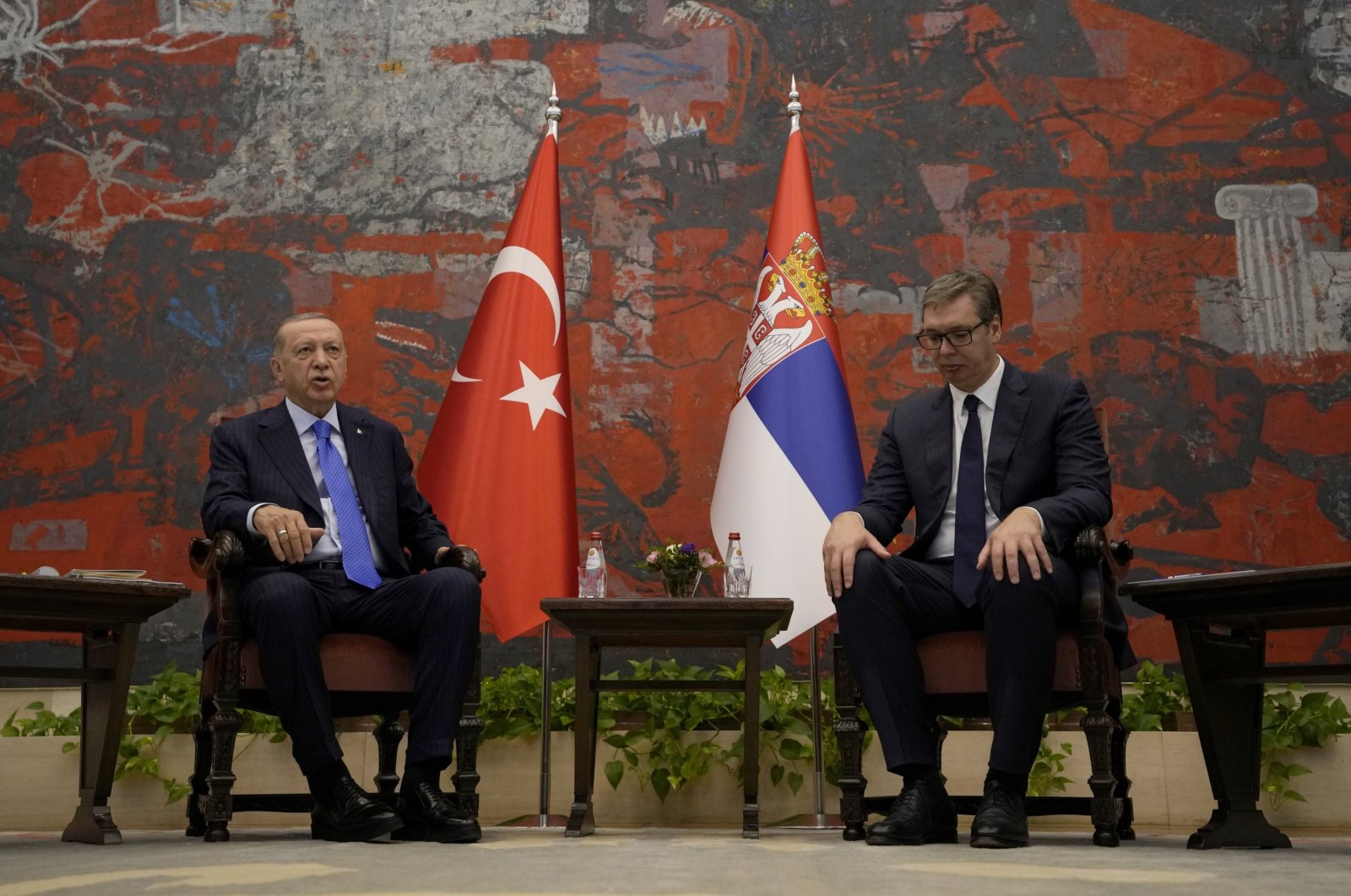 President Recep Tayyip Erdoğan speaks with his Serbian counterpart Aleksandar Vucic in Belgrade, Serbia, Sept. 7, 2022. (AP File Photo)