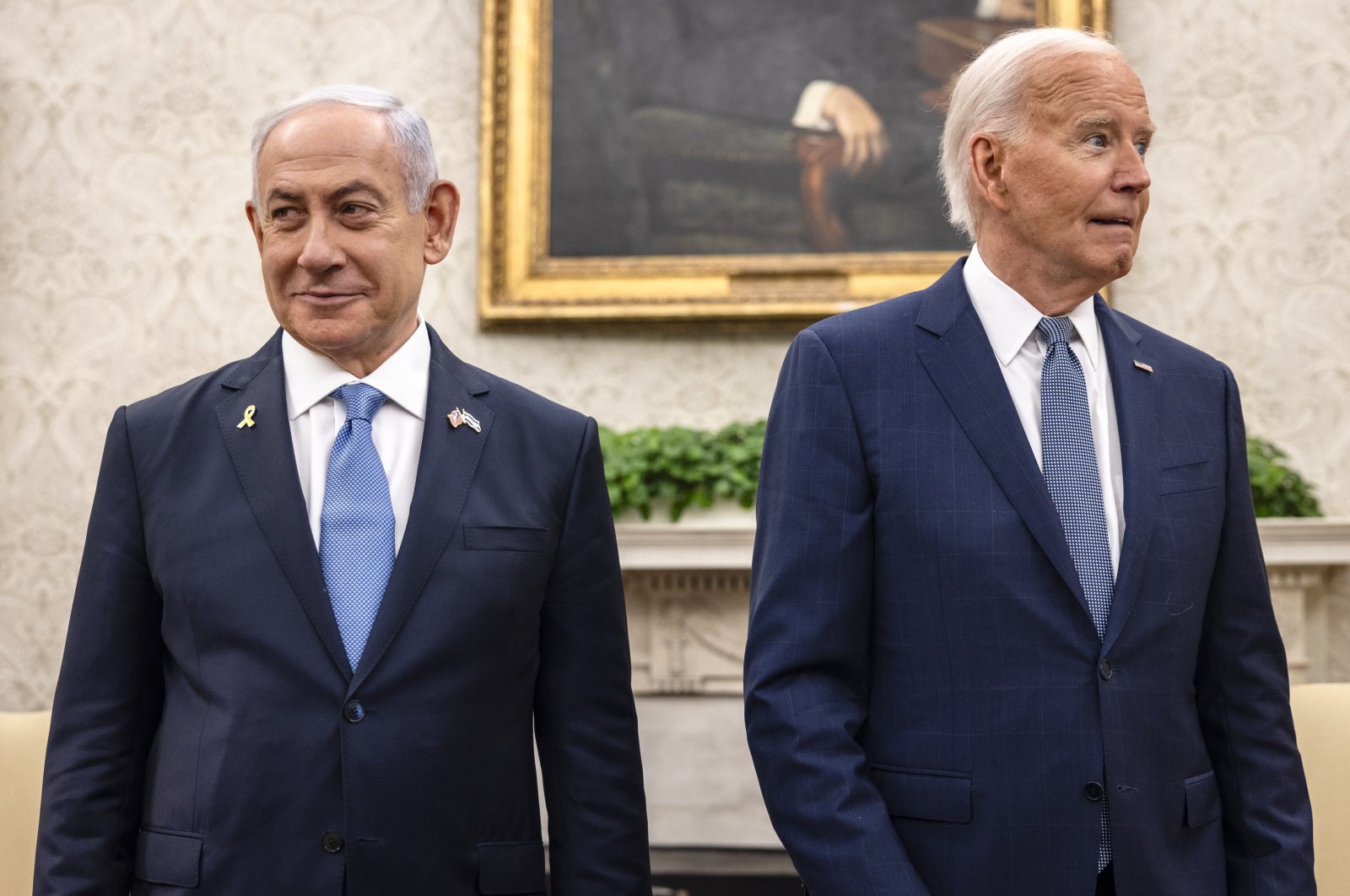 Israeli Prime Minister Benjamin Netanyahu and U.S. President Joe Biden meet for a bilateral meeting in the Oval Office at the White House, in Washington, D.C., July 25, 2024. (EPA Photo)