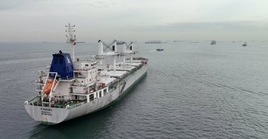 Liberia-flagged bulker K. Sukret, carrying grain under the U.N. and Türkiye brokered Black Sea grain initiative, waits for inspection in the southern anchorage of Istanbul, Türkiye, May 17, 2023. (Reuters Photo)