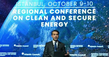 Energy and Natural Resources Minister Alparslan Bayraktar delivers a speech at the conference, Istanbul, Türkiye, Oct. 9, 2024. (AA Photo)