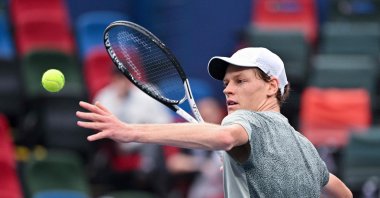 Italy’s Jannik Sinner serves balls to fans after winning against Russia&#039;s Daniil Medvedev during their men&#039;s singles match at the Shanghai Masters tennis tournament, Shanghai, China, Oct. 10, 2024. (AFP Photo)