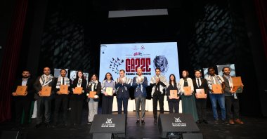 Abdullah Eren and Bilal Erdoğan award the international students who participated in the advocacy for Gaza, Istanbul, Türkiye, Oct. 9, 2024. (Courtesy of YTB)