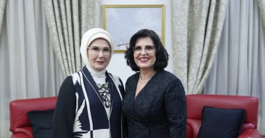 First lady Emine Erdoğan (L) meets with Armanda Begay, the wife of Albanian President Bayram Begay, Tirana, Albania, Oct. 10, 2024. (AA Photo)