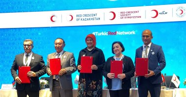 Red Crescent leaders from the Organization of Turkic States sign a humanitarian aid cooperation agreement, Bishkek, Kyrgyzstan, Oct. 10, 2024. (AA Photo) 