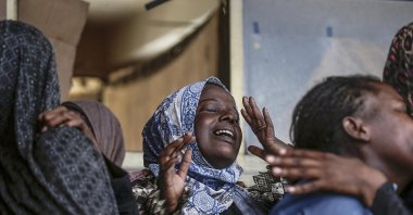 A Palestinian woman mourns her relatives who were killed in an Israeli airstrike on the Rufaida School, Deir al-Balah, Gaza Strip, Oct. 10, 2024. (EPA Photo)