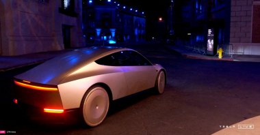 Tesla CEO and X owner Elon Musk rides in Tesla&#039;s robotaxi at an unveiling event in Los Angeles, California, U.S. Oct. 10, 2024. (Reuters Photo)