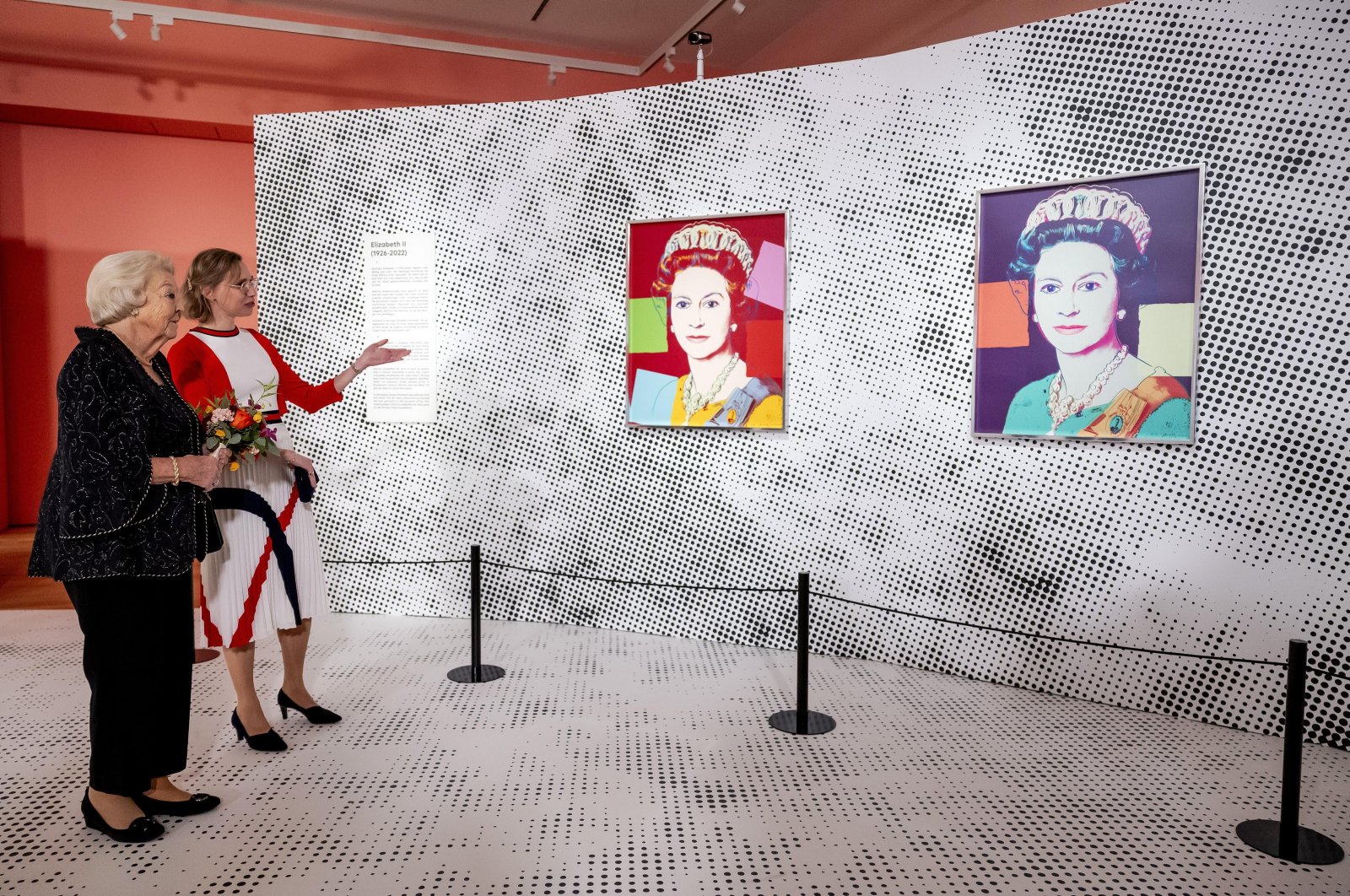 Dutch Princess Beatrix attends the opening of the exhibition &quot;Queens&quot; by the late American artist Andy Warhol at Paleis Het Loo, Apeldoorn, Netherlands, Oct. 10, 2024. (EPA Photo)