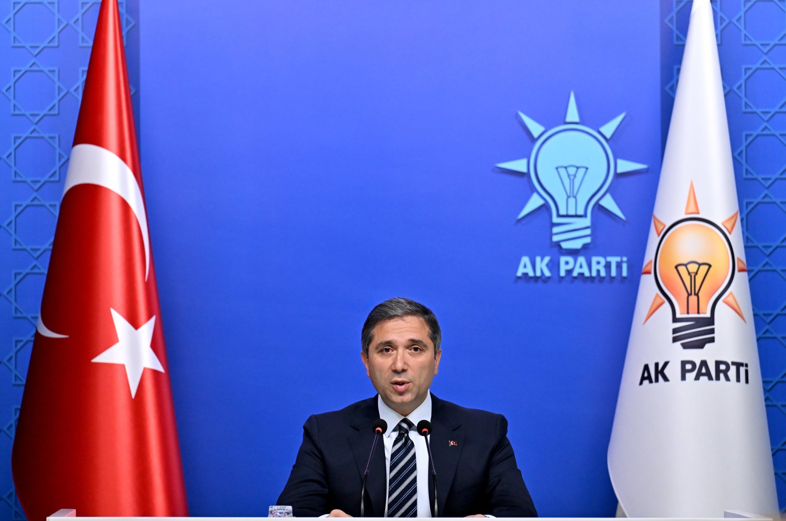 AK Party vice chair for foreign affairs Zafer Sırakaya speaks at a news conference in Ankara, Friday, Oct. 11, 2024. (AA Photo)