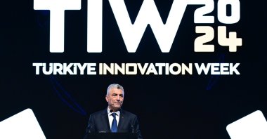 Trade Minister Ömer Bolat addresses the awards ceremony of Türkiye Innovation Week, Istanbul, Türkiye, Oct. 12, 2024. (AA Photo)