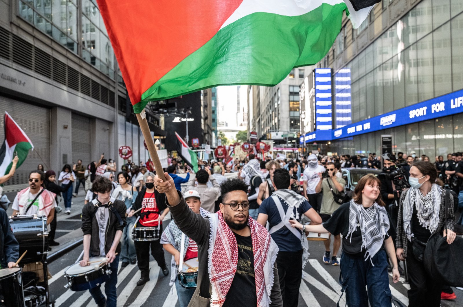 Pro-Palestinian protesters rally in support of Gaza and Lebanon in Times Square, New York City, U.S., Oct. 5, 2024. (Getty Images)