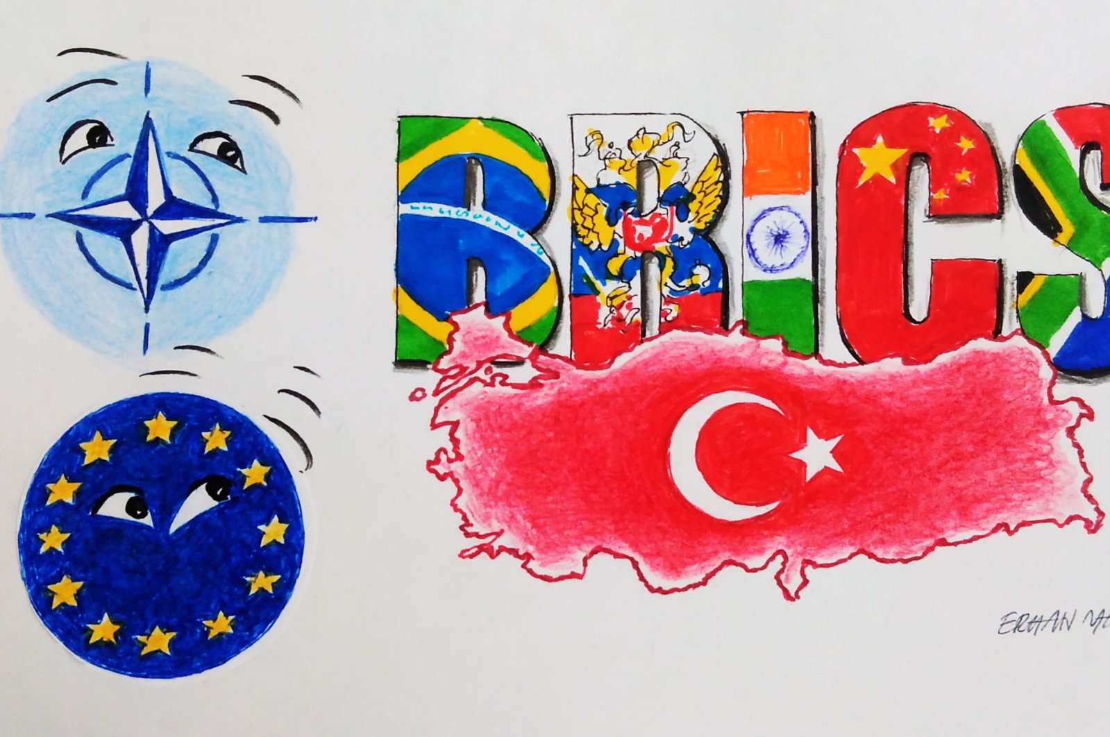 "By joining BRICS, Türkiye will access more opportunities and resources to access financial resources, technology, human resources and markets." (Illustration by Erhan Yalvaç)