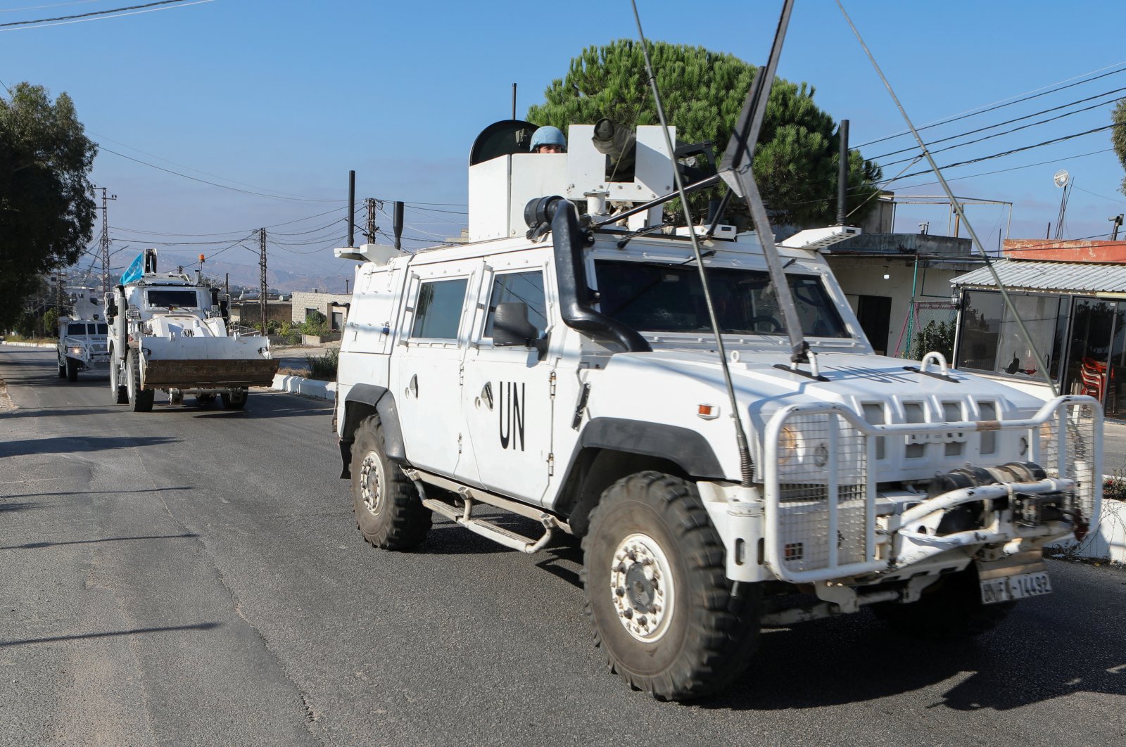 UN peacekeepers (UNIFIL) vehicles drive in Marjayoun, near the border with Israel, southern Lebanon, Oct. 11, 2024. (Reuters Photo)