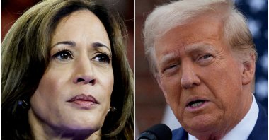 U.S. Vice President Kamala Harris in Milwaukee, Wisconsin, U.S., Aug. 20, 2024, and former U.S. President Donald Trump in Bedminster, New Jersey, U.S., Aug. 15, 2024, are seen in a combination of file photographs. (Reuters Photo)