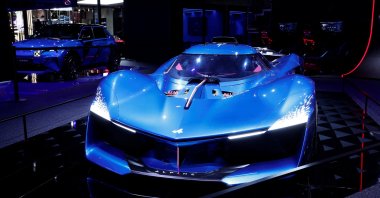 The Alpine Alpenglow Hy6 prototype car is displayed on media day at the 2024 Paris Auto Show, Paris, France, Oct. 14, 2024. (Reuters Photo)