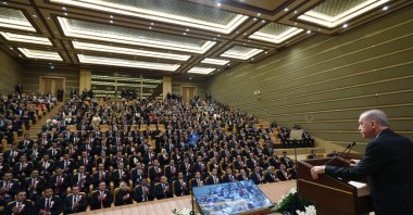President Recep Tayyip Erdoğan speaks at the event in the capital Ankara, Türkiye, Oct. 14, 2024. (AA Photo)