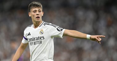Real Madrid's Arda Güler reacts during the La Liga match against Espanyol at the Santiago Bernabeu Stadium, Madrid, Spain, Sept. 24, 2024. (AA Photo)