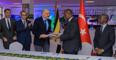 Officials are seen during a signing ceremony for the construction of the 272-kilometer section of the Standard Gauge Railway (SGR) project in Kampala, Uganda, Oct. 14, 2024. (Courtesy of Uganda's Ministry of Works and Transport)