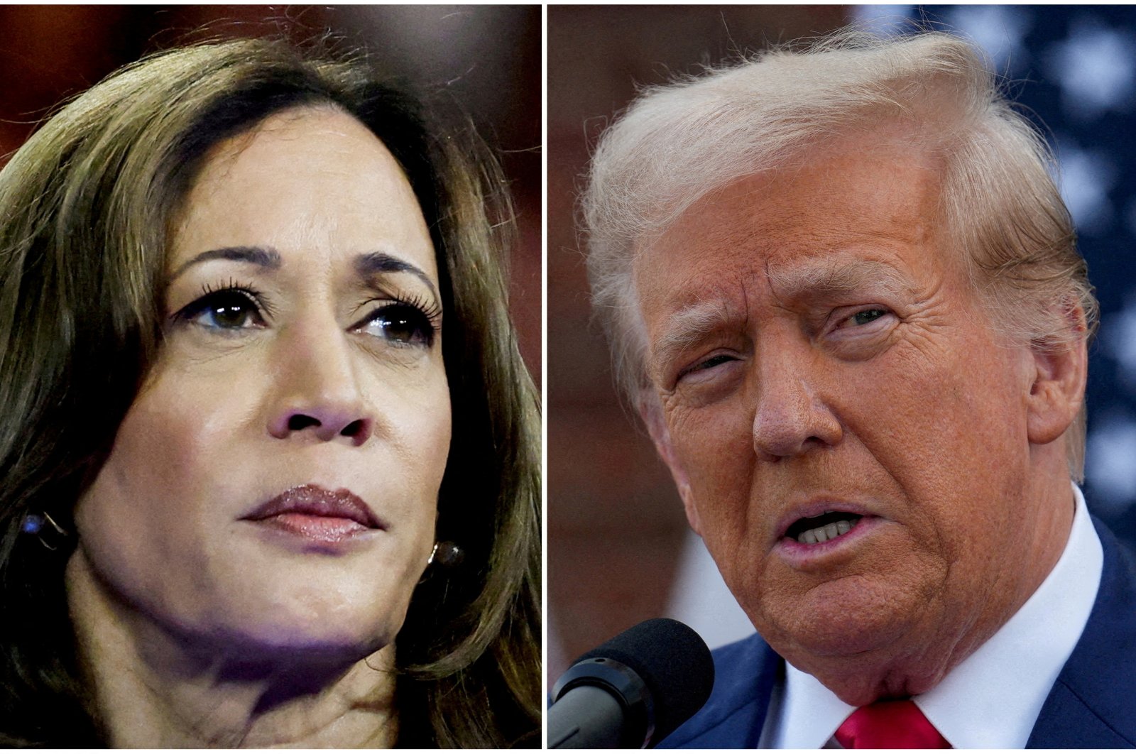 U.S. Vice President Kamala Harris in Milwaukee, Wisconsin, U.S., Aug. 20, 2024, and former U.S. President Donald Trump in Bedminster, New Jersey, U.S., Aug. 15, 2024, are seen in a combination of file photographs. (Reuters Photo)