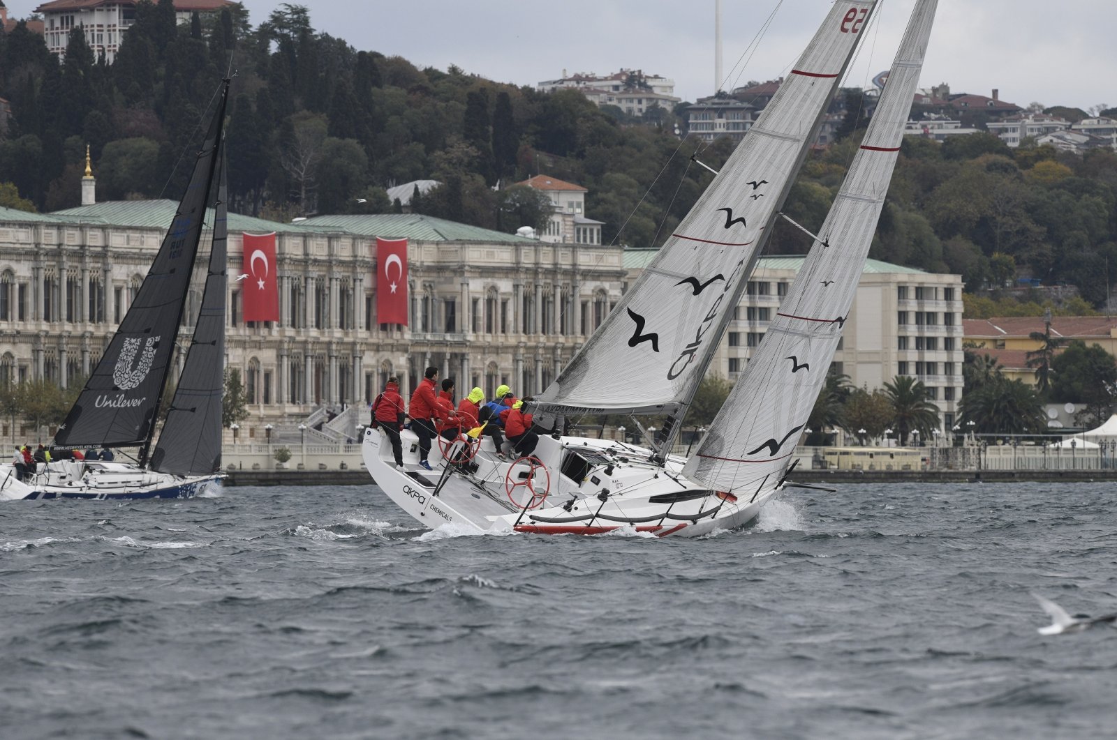 Yacht racers in action during the fourth edition of the Presidential International Yacht Races, Istanbul, Türkiye, Oct. 17, 2023. (Photo by Gülşah Durak Canbaba)