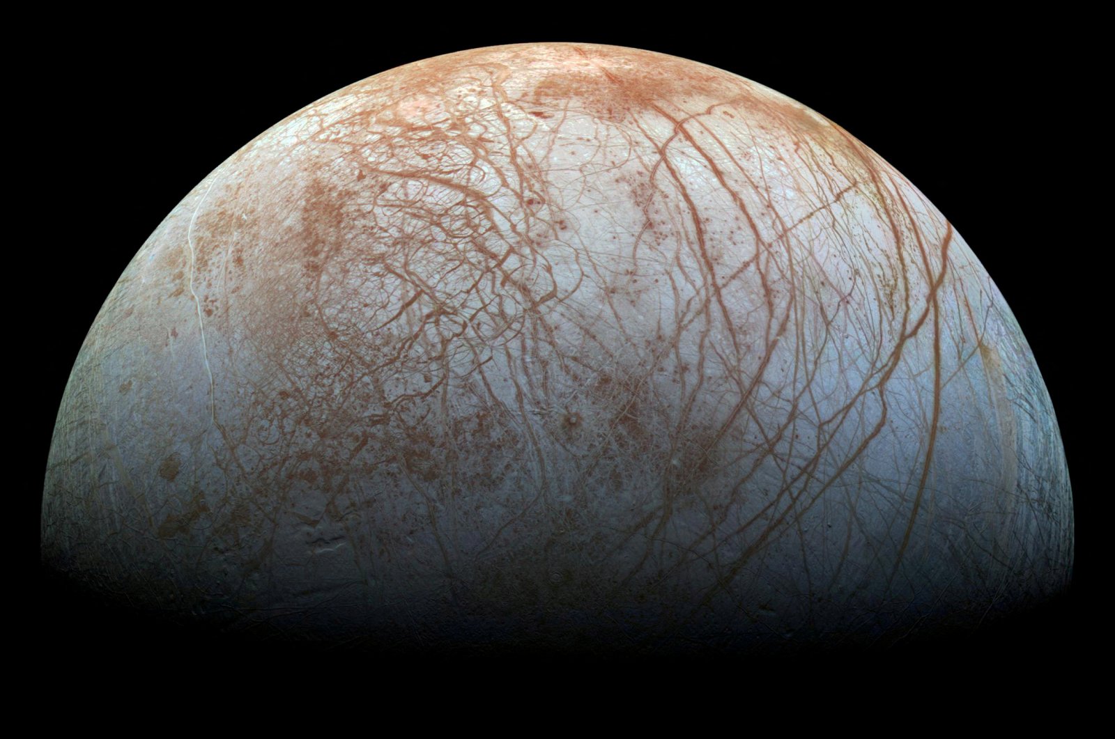 A view of Jupiter&#039;s moon Europa created from images taken by NASA&#039;s Galileo spacecraft in the late 1990&#039;s, according to NASA. (Reuters Photo)