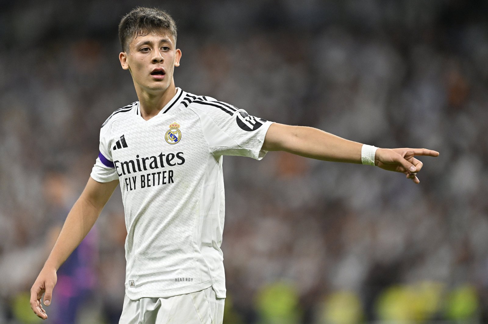 Real Madrid&#039;s Arda Güler reacts during the La Liga match against Espanyol at the Santiago Bernabeu Stadium, Madrid, Spain, Sept. 24, 2024. (AA Photo)