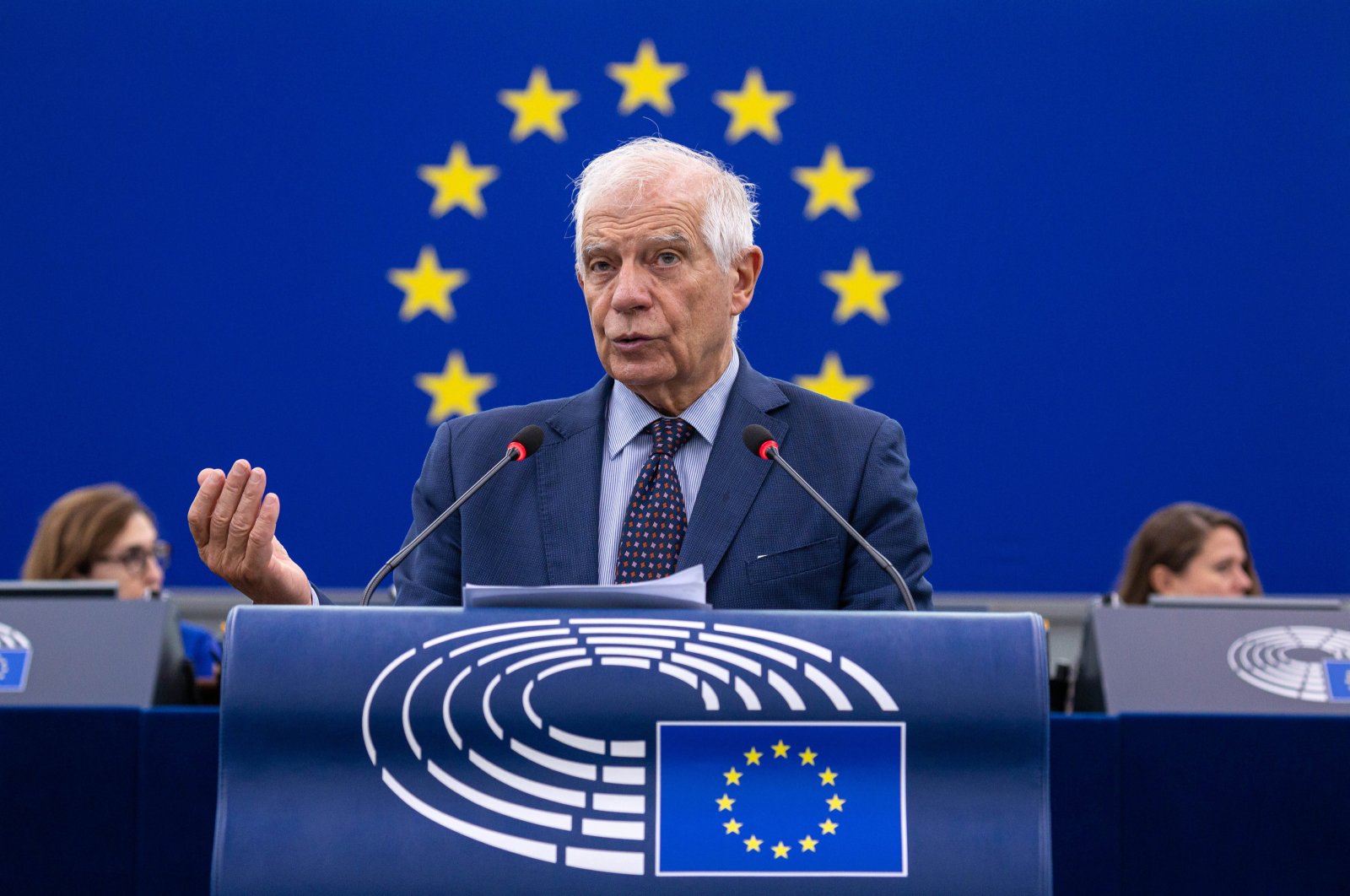 EU&#039;s High Representative for Foreign Affairs and Security Policy Josep Borrell speaks during a debate on the &#039;Escalation of violence in the Middle East and the situation in Lebanon&#039; during a session at the European Parliament in Strasbourg, France, Oct. 8, 2024. (EPA Photo)