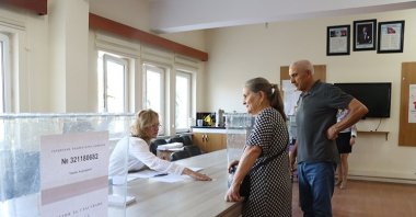 People cast their vote for Bulgarian elections at a polling station in an undisclosed location in Türkiye, June 9, 2024. (AA Photo )