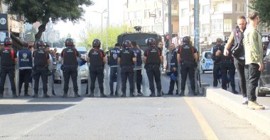 Turkish security forces set up barricades to stop an unlicensed pro-PKK rally organized by the Peoples' Equality and Democracy Party (DEM Party) in southeastern Diyarbakır province, Türkiye, Oct. 13, 2024. (DHA Photo)