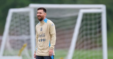 Argentina player Lionel Messi attends a training session of the national team, Ezeiza, Argentina, Oct. 14, 2024. (EPA Photo)