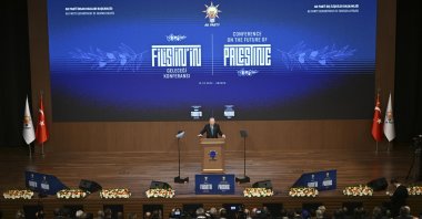 President Recep Tayyip Erdoğan addresses the Conference on the Future of Palestine, Ankara, Türkiye, Oct. 15, 2024. (AA Photo)